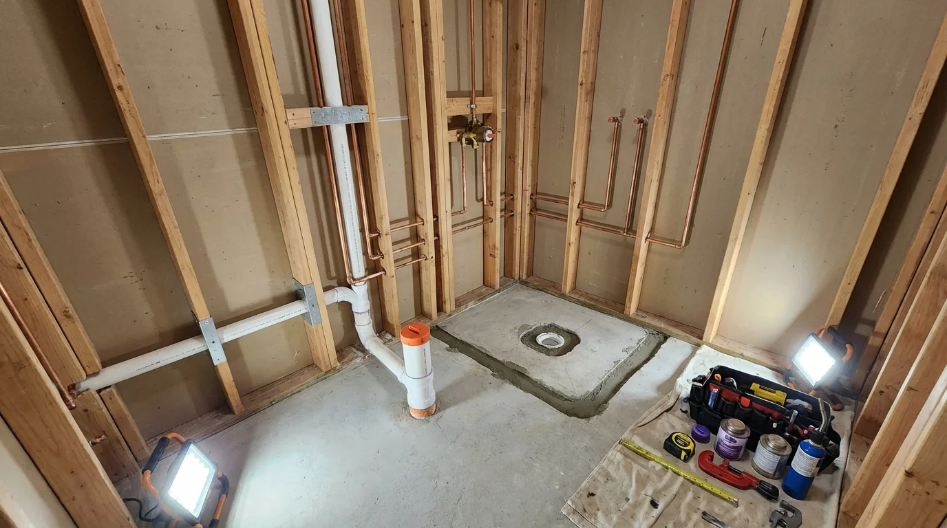Bathroom rough-in plumbing during remodel by Johns Plumbing LLC in San Tan Valley
