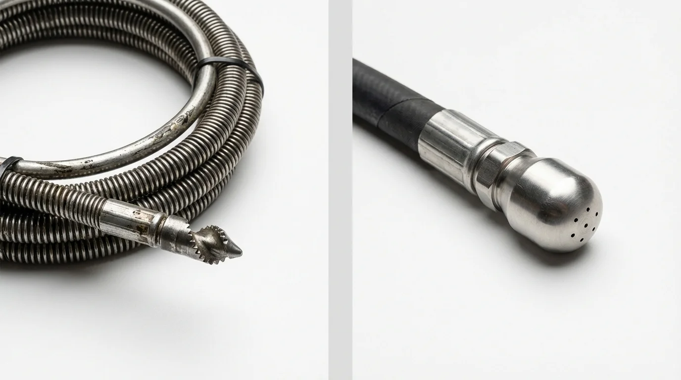 Drain snake cable and hydro jetting nozzle used for drain cleaning in San Tan Valley, AZ