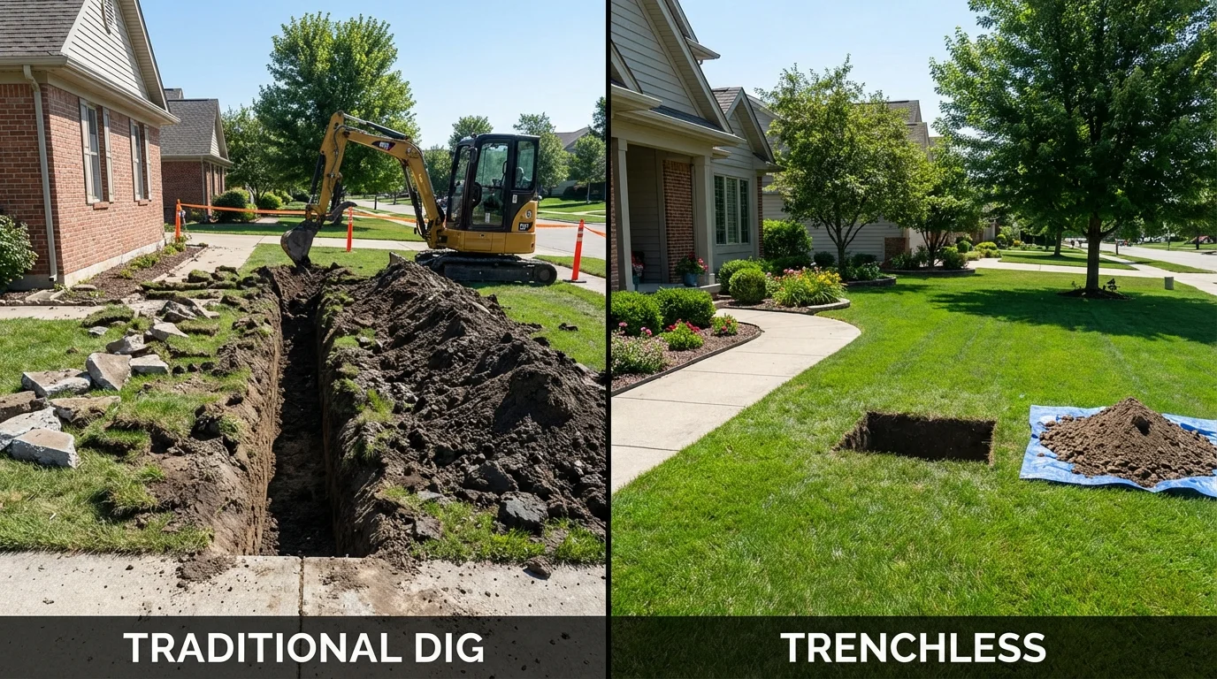 Trenchless sewer repair with minimal yard damage versus traditional excavation in San Tan Valley, AZ